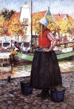 George Hitchcock : Woman Along Canal aka A Young Dutch Girl